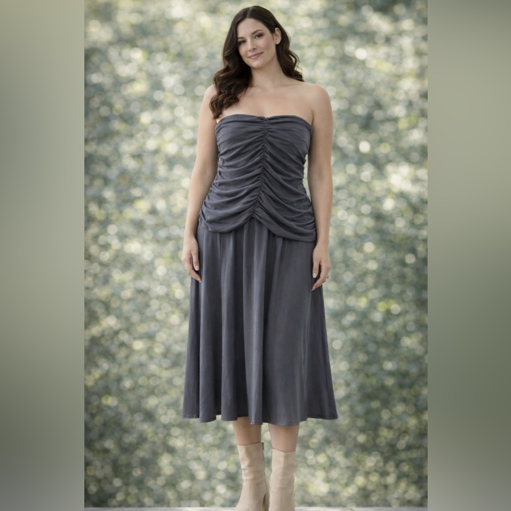 Zara Elegant Gray Strapless Dress